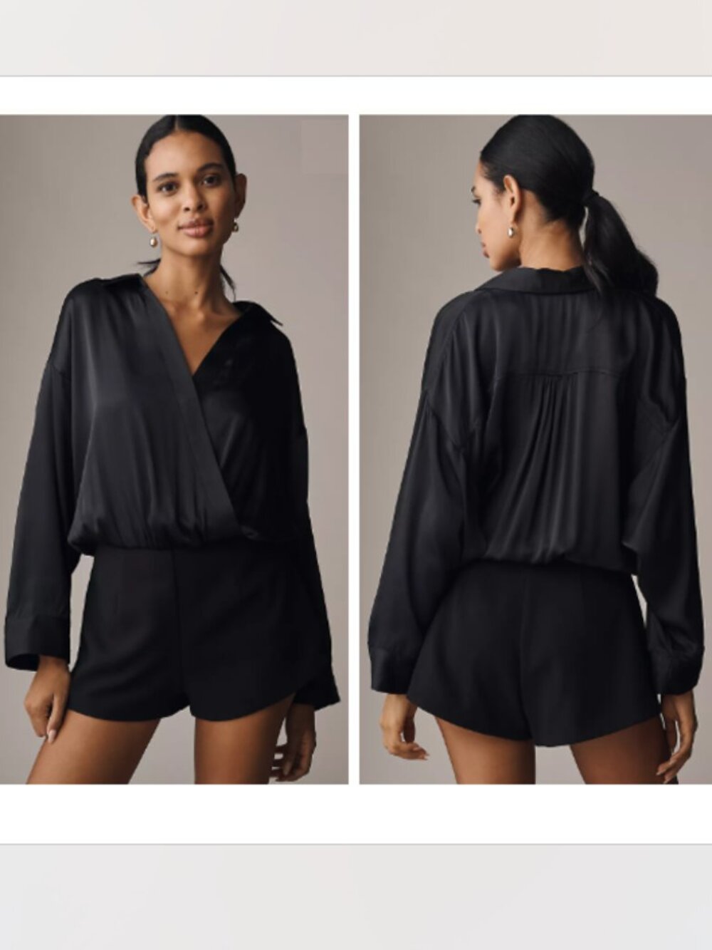 ANTHROPOLOGIE Maeve Long Sleeve Satin Twofer Romper